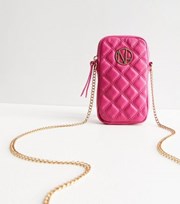 New Look Bright Pink Quilted Leather-Look Cross Body Phone Bag